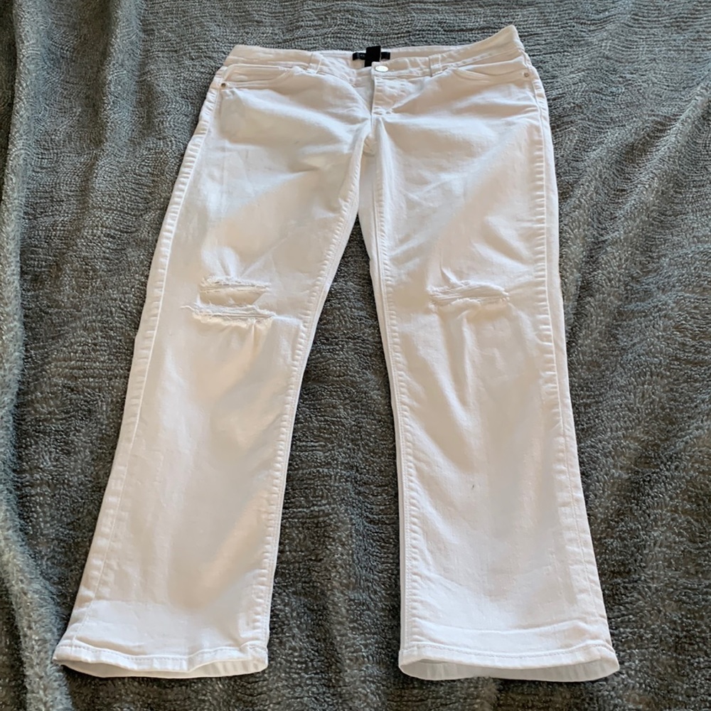 WHBM ripped white jeans ankle